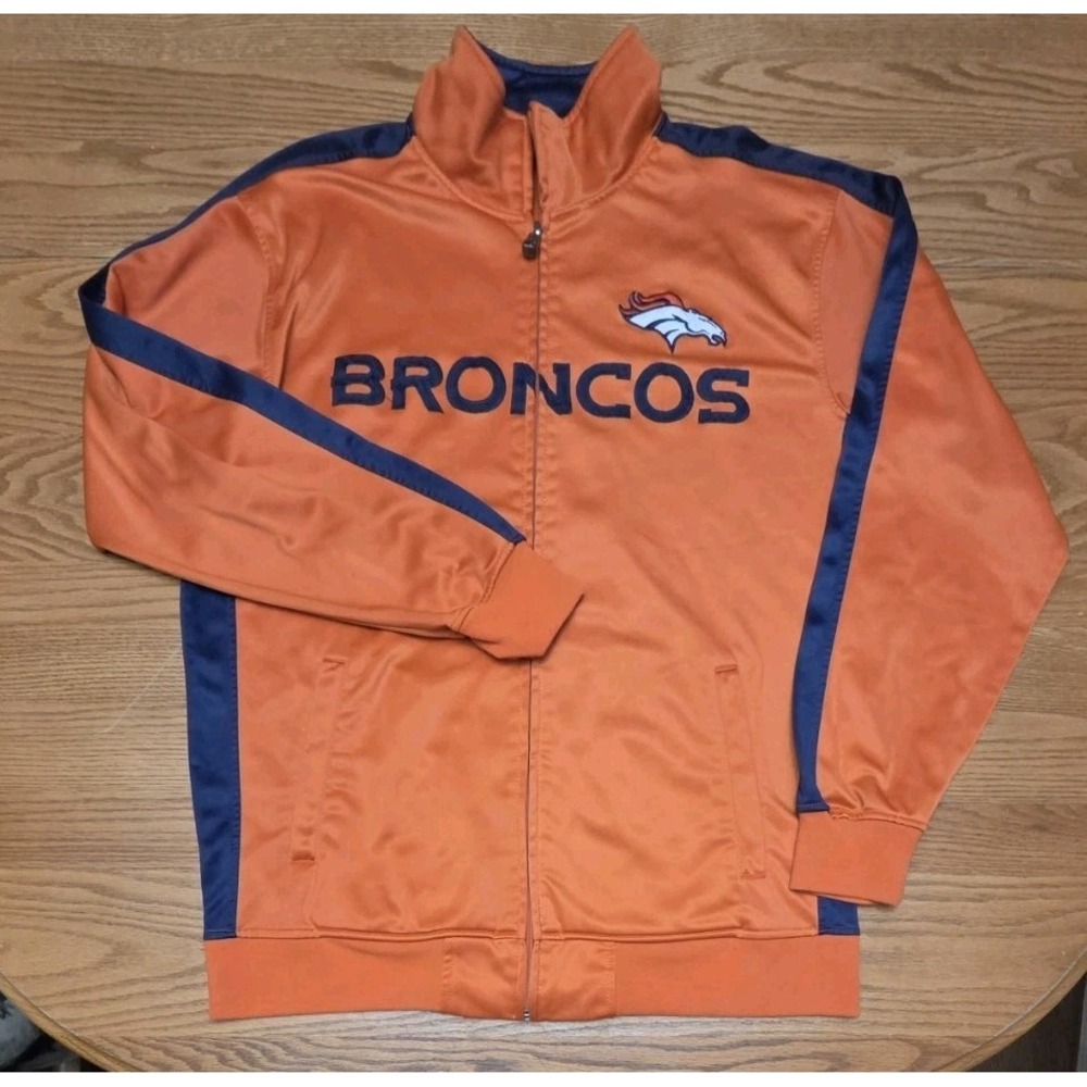 NFL Team Apparel Denver Broncos Jacket Orange Full Zip Stitched Letters Mens XLT